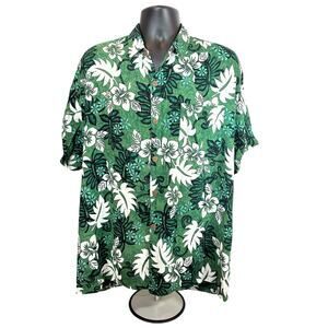 Pacific Line Men’s Green Hawaiian Button Down, L